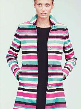 HUGO by Hugo Boss Vintage Style Vibrant Multi-Color Striped Button Front Coat